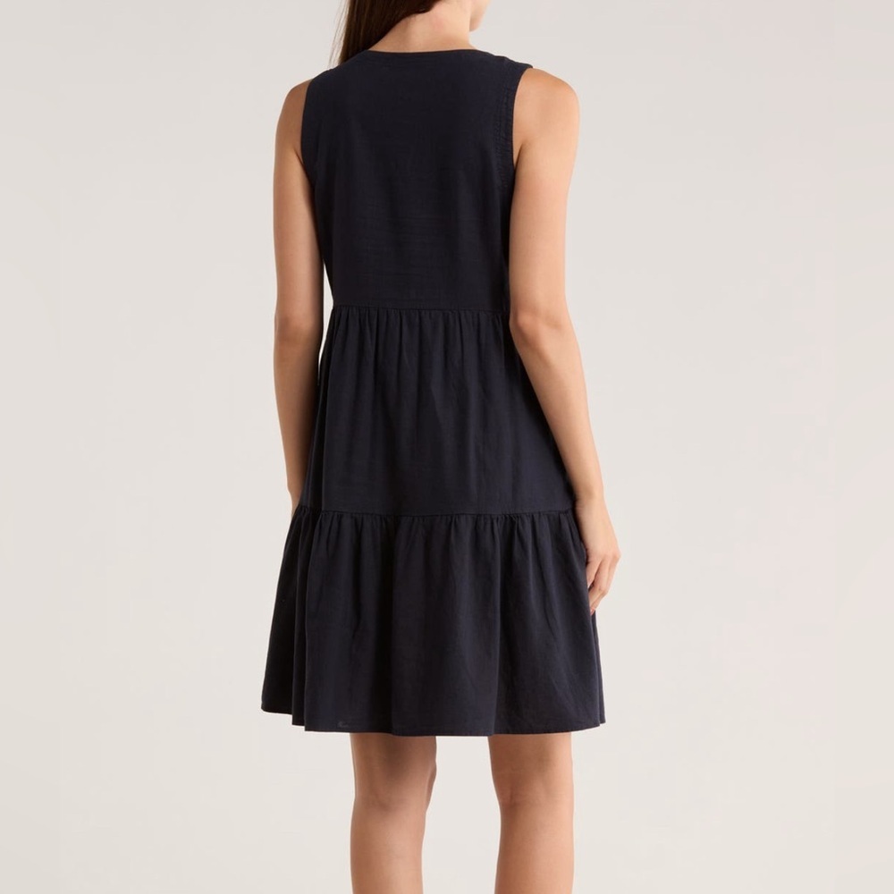 Matty M. Sleeveless Navy Blue Tiered Linen Blend Dress Size Small - Picture 2 of 12